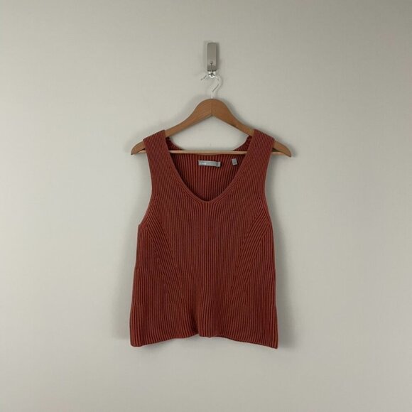 Vince Ribbed Knit Boxy Cotton Sweater Tank in Minimalist Brown Size Small - Picture 1 of 5